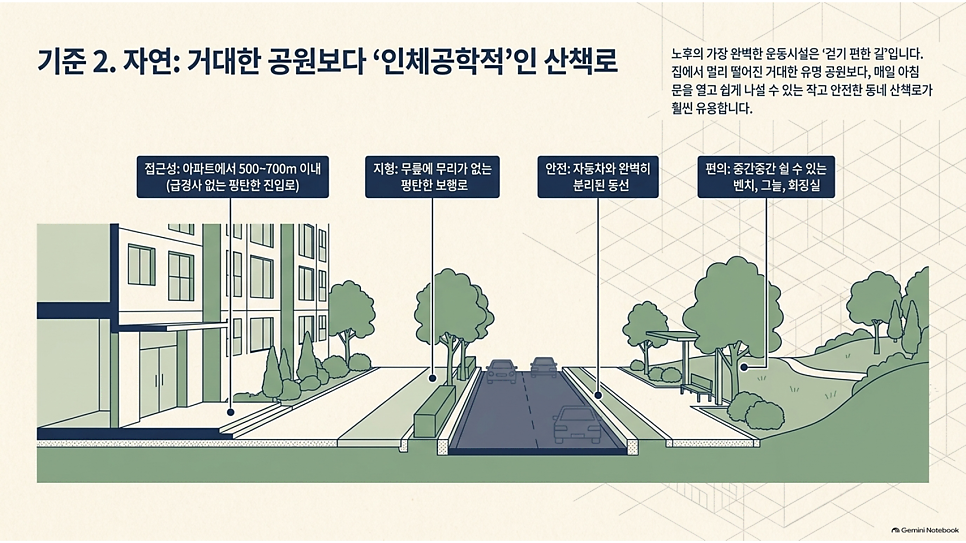 기준 2. 자연: 거대한 공원보다 인체공학적인 산책로