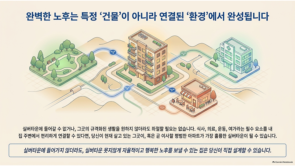 완벽한 노후는 특정 건물이 아니라 연결된 환경에서 완성됩니다