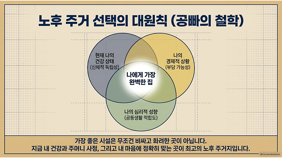 노후 주거 선택의 대원칙 (공빠의 철학): 건강 상태·경제적 상황·심리적 성향의 교집합