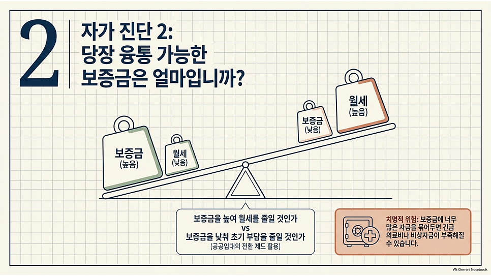 자가 진단 2: 당장 융통 가능한 보증금은 얼마입니까?