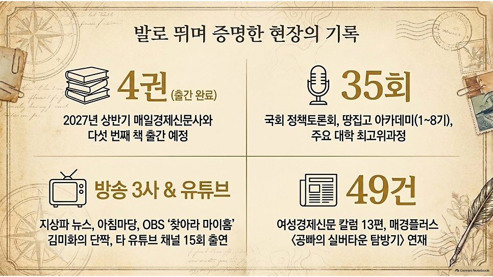 발로 뛰며 증명한 현장의 기록: 출간 4권·강연 35회·방송·기사 49건