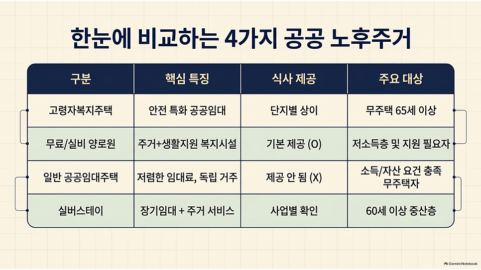 한눈에 비교하는 4가지 공공 노후주거 표
