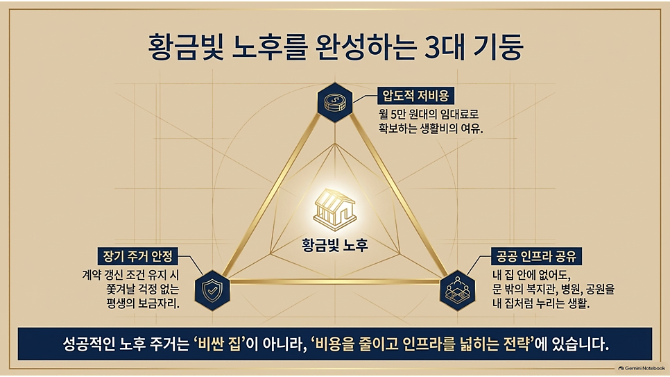 황금빛 노후를 완성하는 3대 기둥: 저비용·장기 주거 안정·공공 인프라