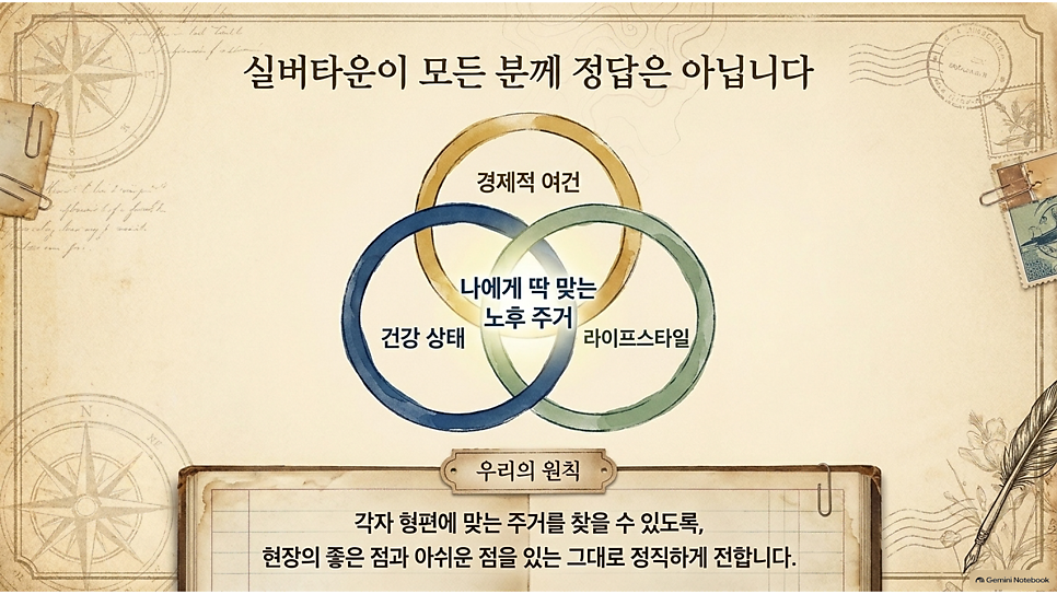 실버타운이 모든 분께 정답은 아닙니다: 경제적 여건·건강 상태·라이프스타일