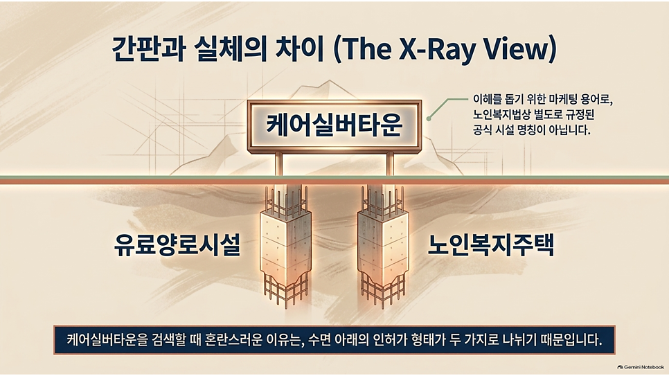 간판과 실체의 차이 (The X-Ray View): 케어실버타운의 인허가 형태 유료양로시설과 노인복지주택