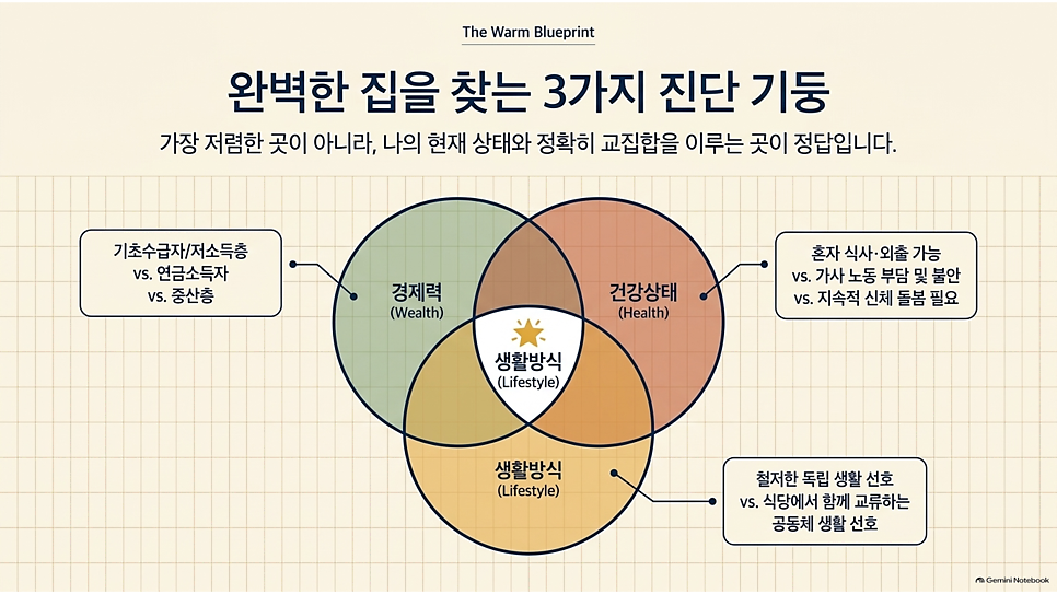 완벽한 집을 찾는 3가지 진단 기둥: 경제력·건강상태·생활방식