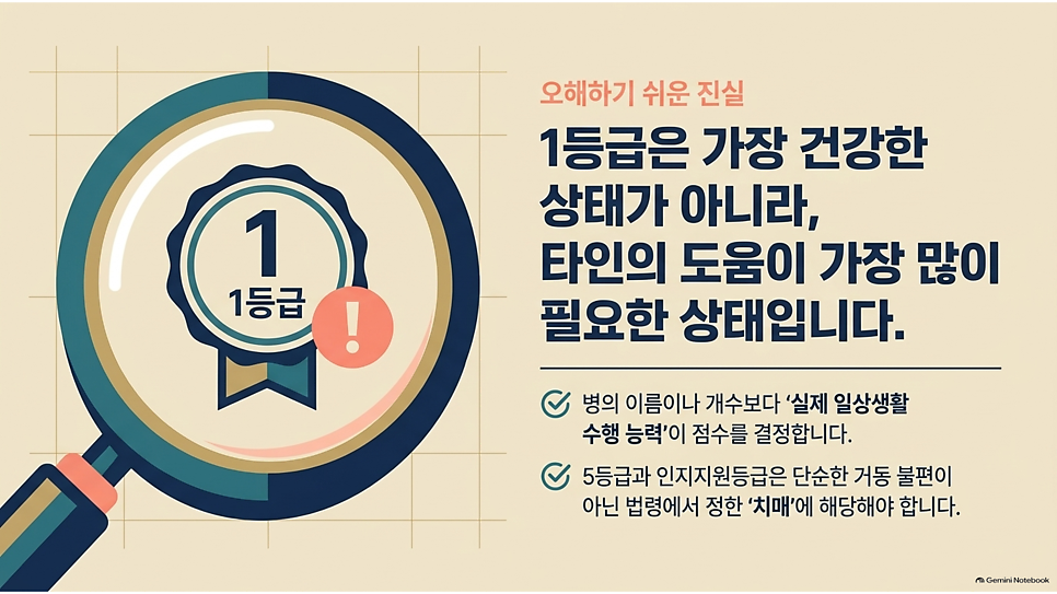 1등급은 가장 건강한 상태가 아니라, 타인의 도움이 가장 많이 필요한 상태입니다