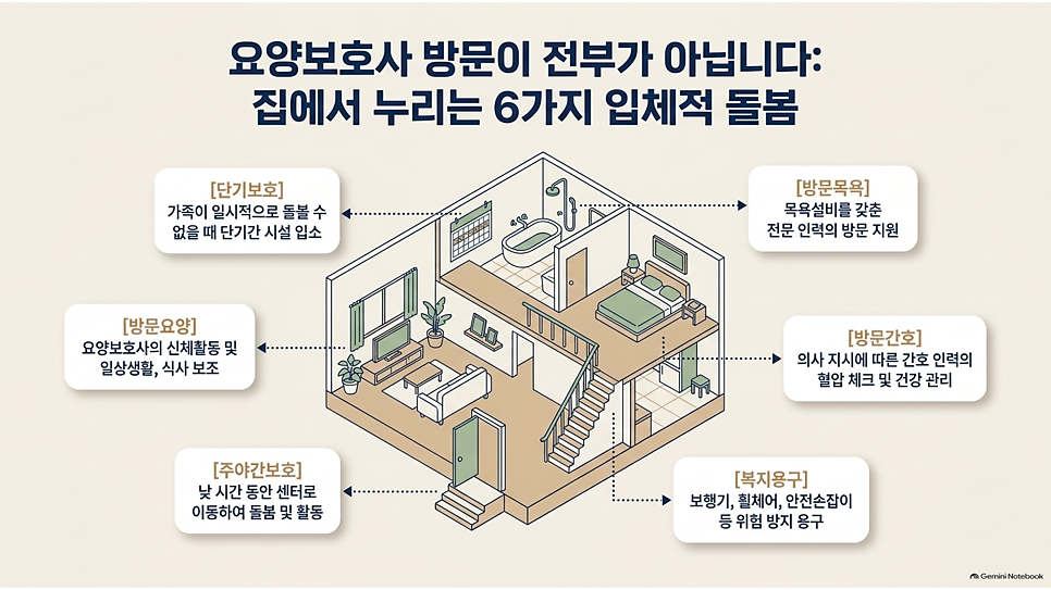 요양보호사 방문이 전부가 아닙니다: 집에서 누리는 6가지 입체적 돌봄