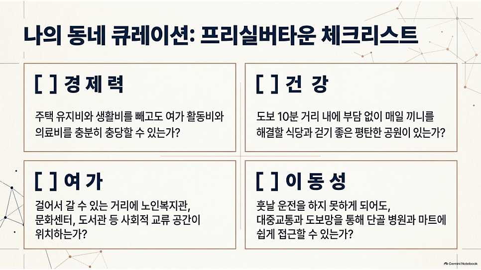 나의 동네 큐레이션: 프리실버타운 체크리스트