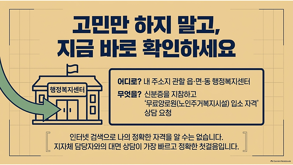 고민만 하지 말고, 지금 바로 확인하세요: 주소지 행정복지센터에서 무료양로원 입소 자격 상담