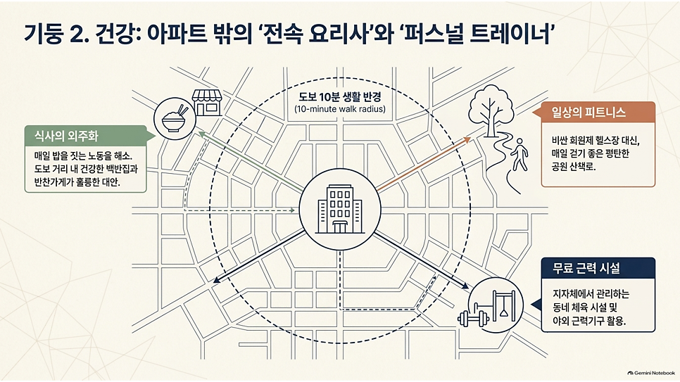 기둥 2. 건강: 아파트 밖의 전속 요리사와 퍼스널 트레이너