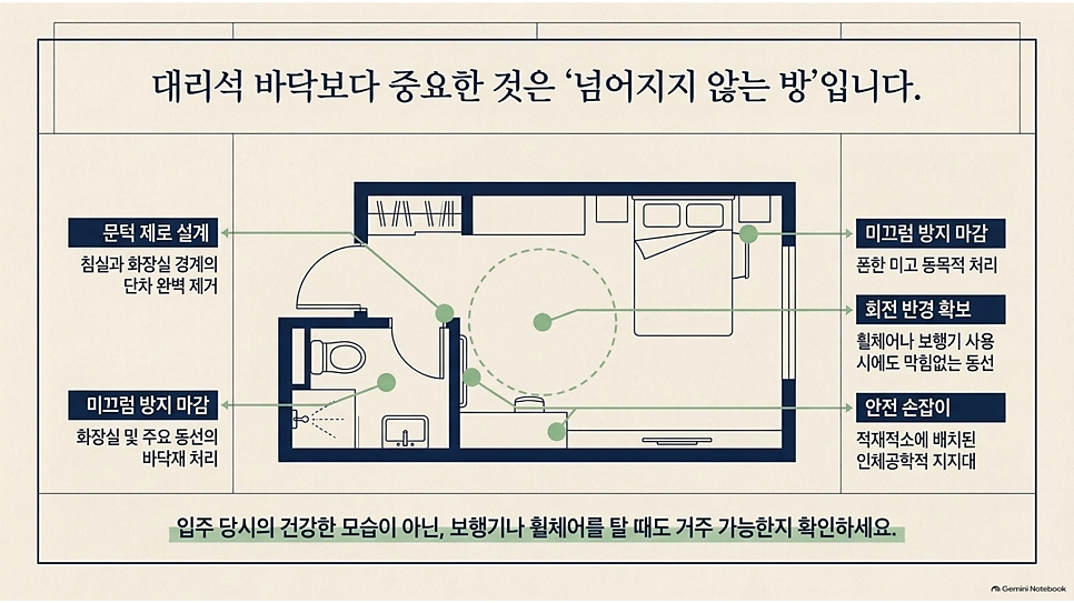 대리석 바닥보다 중요한 것은 넘어지지 않는 방입니다